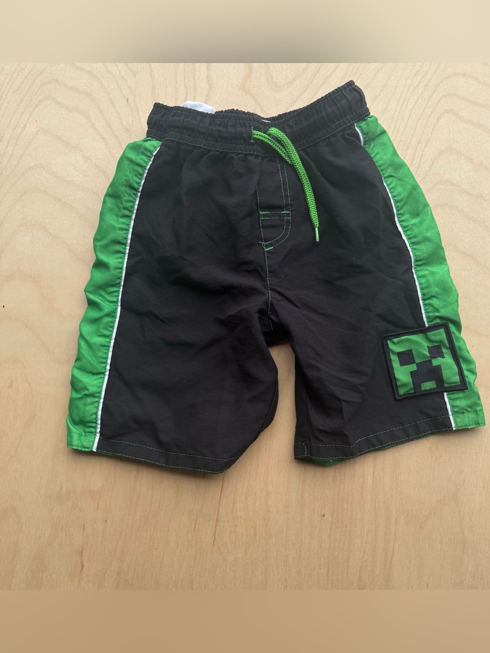 Minecraft Creeper Black Green Kids Boys Swim Trunks Drawstring Graphic size 7